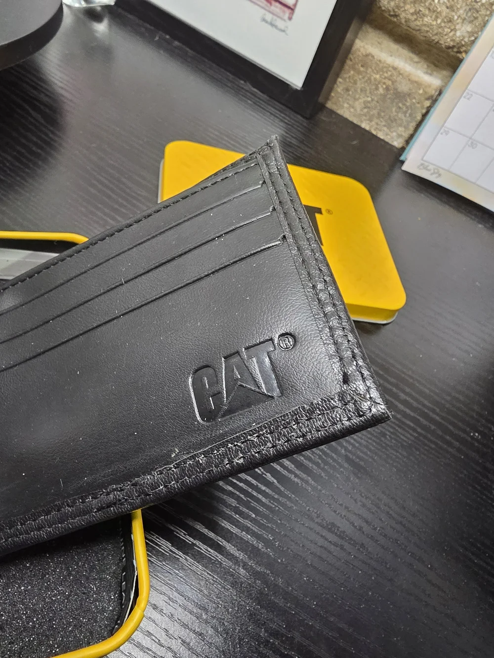 CAT Black Leather Bifold Wallet